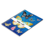 ブルーパーソナライズされたグリッター蝶 ノートブック (左側)