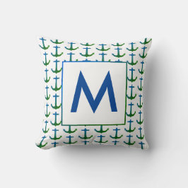 ブルーパーソナライズされたグリーン航海のいかり クッション