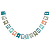 ブルーパーソナライズされたコーラルグリーンハッピーバースデー バンティングフラッグ (全)