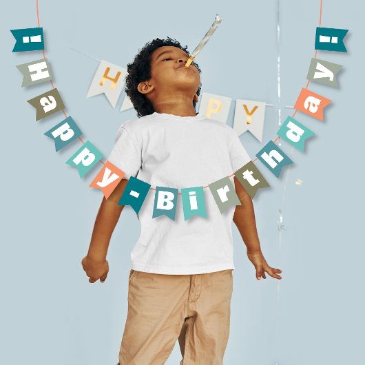 ブルーパーソナライズされたコーラルグリーンハッピーバースデー バンティングフラッグ