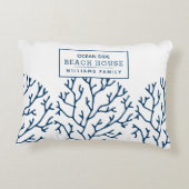 ブルーパーソナライズされたコーラルパターン – ビーチハウス アクセントクッション (裏面)