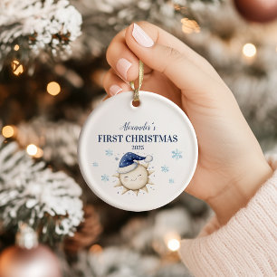 ブルーパーソナライズされたサンスターズ初めてのクリスマス セラミックオーナメント