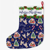 ブルーパーソナライズされたサンタメリークリスマス ラージクリスマスストッキング (裏面)