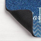 ブルーパーソナライズされたスエレガントパークルグリッターモノグラム マウスパッド (コーナー)