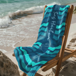 ブルーパーソナライズされたストライプのビーチタオル ビーチタオル