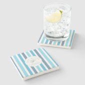 ブルーパーソナライズされたストライプストーンコースター ストーンコースター (横)