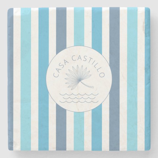 ブルーパーソナライズされたストライプストーンコースター ストーンコースター (正面)