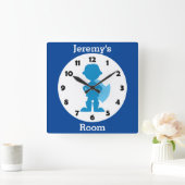 ブルーパーソナライズされたスーパーヒーローボーイキッズルーム スクエア壁時計 (ホーム)