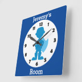 ブルーパーソナライズされたスーパーヒーローボーイキッズルーム スクエア壁時計 (傾斜)
