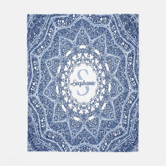 ブルーパーソナライズされたツリーブランチマンダラ フリースブランケット (正面)