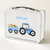ブルーパーソナライズされたトラクタートラックファームスクール メタルランチボックス (裏面)