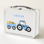 ブルーパーソナライズされたトラクタートラックファームスクール メタルランチボックス (正面)