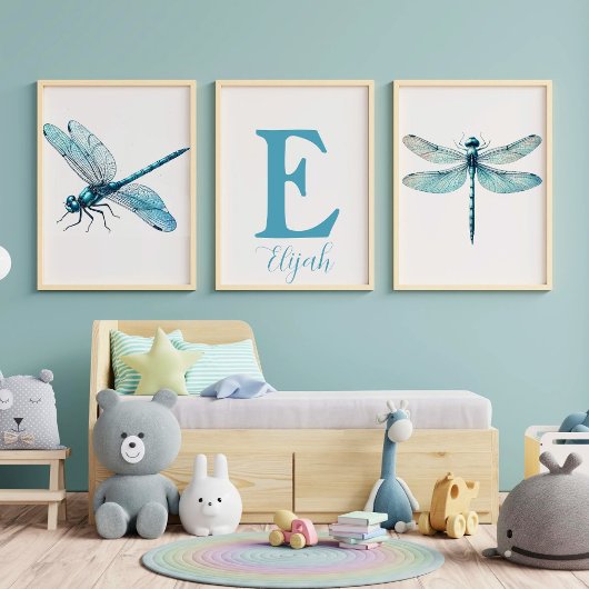 ブルーパーソナライズされたトンフライボーイズルームプリントセット