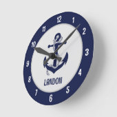 ブルーパーソナライズされたネイビー航海のマリンいかりろう ラウンド壁時計 (傾斜)