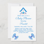 ブルーパーソナライズされたハウス男の子の赤ちゃんシャワー 招待状 (裏面)