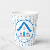 ブルーパーソナライズされたハウス男の子の赤ちゃんシャワー 紙コップ (正面)