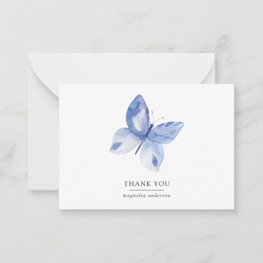 ブルーパーソナライズされたバタフライ ノートカード (正面)