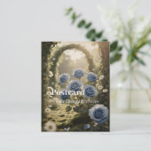 ブルーパーソナライズされたバラ-ユニークアニバーサリーラブ シーズンポストカード (スタンド正面)