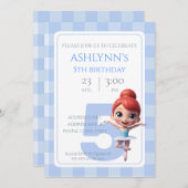 ブルーパーソナライズされたバレリナダンスパーティー誕生日 招待状 (正面/裏面)