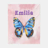 ブルーパーソナライズされたピンクバタフカスタムラ名門私立校風の フリースブランケット (正面)