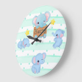 ブルーパーソナライズされたピンクベビーゾウ子供部屋キッズ ラージ壁時計 (傾斜)