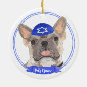 ブルーパーソナライズされたファウントリコラーフレンキエハヌカー セラミックオーナメント (裏面)