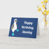 ブルーパーソナライズされたフットの漫画のブービー鳥 カード (黄色い花)