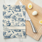 ブルーパーソナライズされたフランスのトワールプリント キッチンタオル (四つ折り)