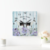 ブルーパーソナライズされたフローラアルパインデイリーヤートファーム スクエア壁時計 (ホーム)