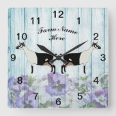 ブルーパーソナライズされたフローラアルパインデイリーヤートファーム スクエア壁時計 (正面)