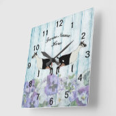 ブルーパーソナライズされたフローラアルパインデイリーヤートファーム スクエア壁時計 (傾斜)