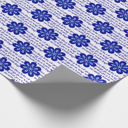 ブルーパーソナライズされたフローライブイブアイアミュレットパターン ラッピングペーパー (角)