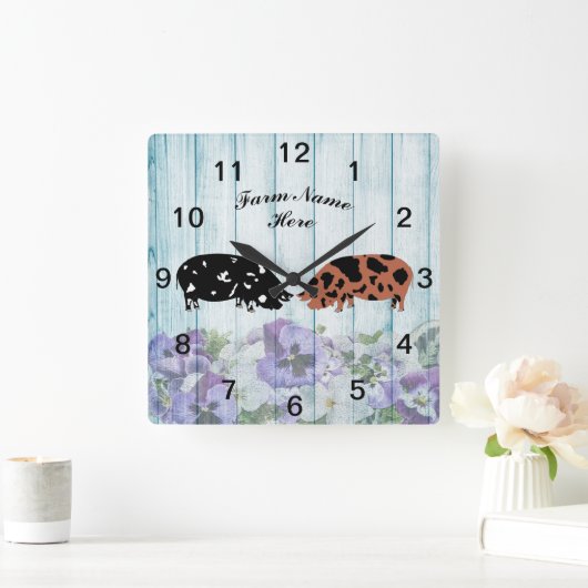 ブルーパーソナライズされたフローラクネクネピグファーム スクエア壁時計 (ホーム)