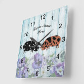 ブルーパーソナライズされたフローラクネクネピグファーム スクエア壁時計 (傾斜)