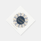 ブルーパーソナライズされたフローラクリスマスホリデーウィッシュ スタンダードカクテルナプキン (角)