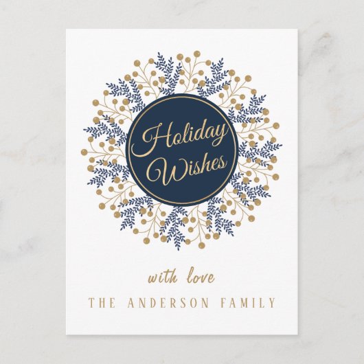 ブルーパーソナライズされたフローラクリスマスホリデーウィッシュ ポストカード (正面)