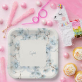 ブルーパーソナライズされたフローラクリーム赤ちゃんシャワー ペーパープレート (パーティー)