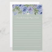 ブルーパーソナライズされたフローラセージ緑ホワイトライン 便箋 (正面/裏面)