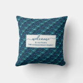 ブルーパーソナライズされたフローラバラは私たちの家へようこそ クッション (裏面)