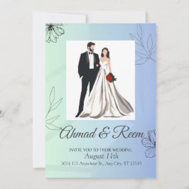ブルーパーソナライズされたフローラ結婚式招待状カード 招待状