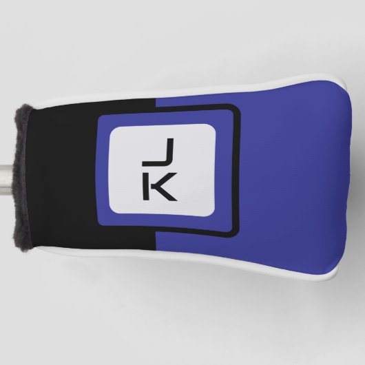 ブルーパーソナライズされたブラックゴルフヘッドパターカバー ゴルフヘッドカバー (正面)