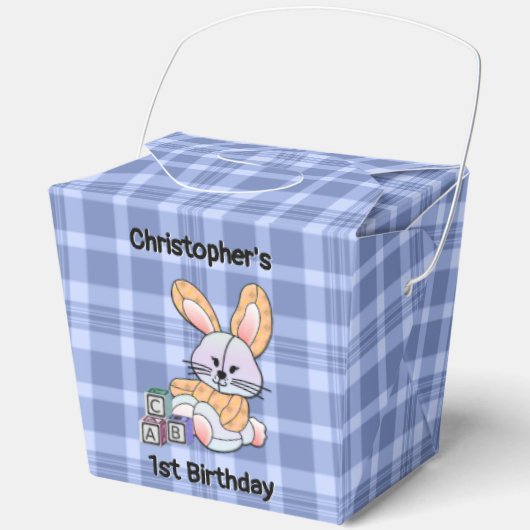 ブルーパーソナライズされたプレイド子供部屋アート – バニーの好意 フェイバーボックス (正面)