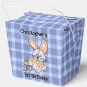 ブルーパーソナライズされたプレイド子供部屋アート – バニーの好意 フェイバーボックス (裏面)