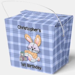 ブルーパーソナライズされたプレイド子供部屋アート – バニーの好意 フェイバーボックス