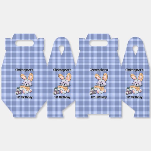 ブルーパーソナライズされたプレイド子供部屋アート – バニー フェイバーボックス (見開き)