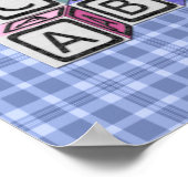 ブルーパーソナライズされたプレイド子供部屋アート – バニー ポスター (角)