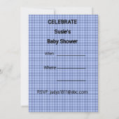 ブルーパーソナライズされたプレイド子供部屋アート – バニー 招待状 (裏面)