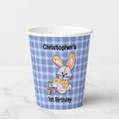 ブルーパーソナライズされたプレイド子供部屋アート – バニー 紙コップ (裏面)