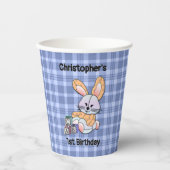 ブルーパーソナライズされたプレイド子供部屋アート – バニー 紙コップ (正面)