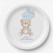ブルーパーソナライズされたベアーバルーンボーイ紙プレート ペーパープレート (正面)